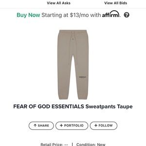 Brand new never worn FOG women’s taupe sweatpants